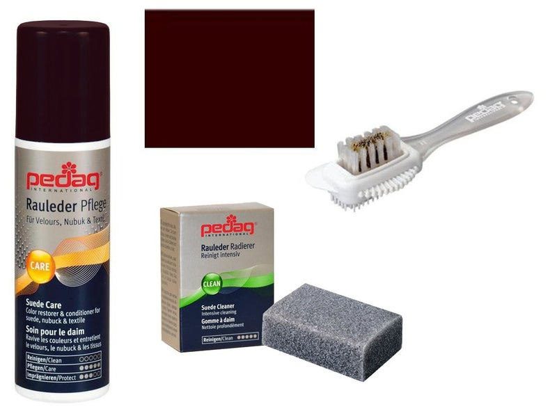pedag Suede Cleaner and Textile Color Restorer, 3 pc Cleaning and Care Kit for Shoes and Boots, Made in Germany, Dark Brown - Image 1